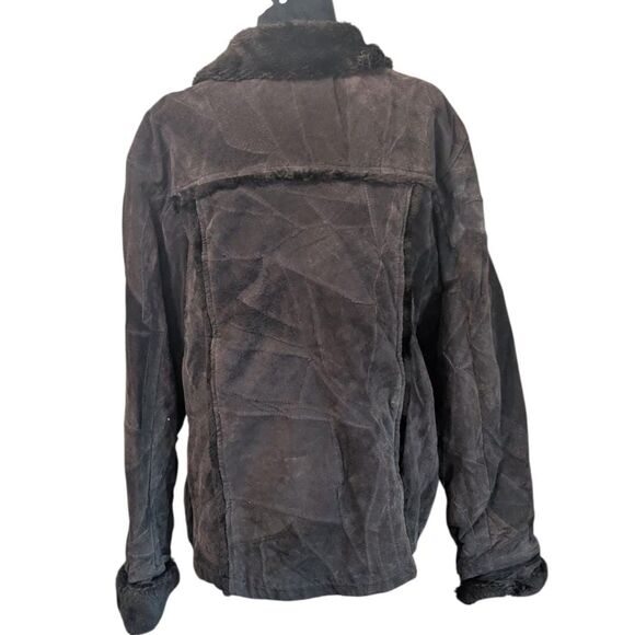 VINTAGE Y2K Patchwork Suede Jacket XXL Penny Lane Faux Fur Trim Leather Works - Picture 7 of 8